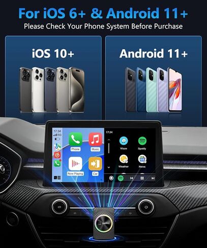 4GB+ 32GB Wireless CarPlay & Android Auto Adapter AI Box, Turn Car Screen into TV (Stream Netflix/YouTube), Plug & Play Magic Video Dongle, Support TF Card, Bluetooth 5.1 + WiFi Connectivity in Kuwait