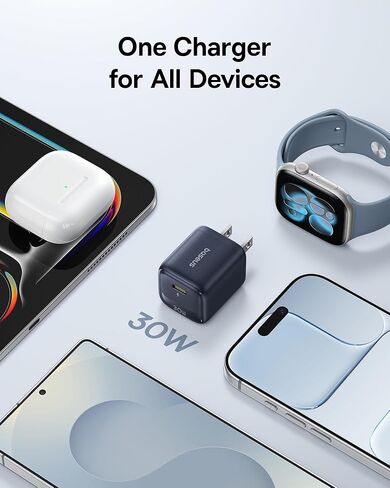 قاعدة شاحن USB C بقدرة 30 وات من Baseus، قطعتان شاحن سريع من النوع C مع كابل USB-C لسلسلة iPhone 17/16/15 وiPad وGalaxy S25 Ultra والمزيد من السلسلة in Kuwait