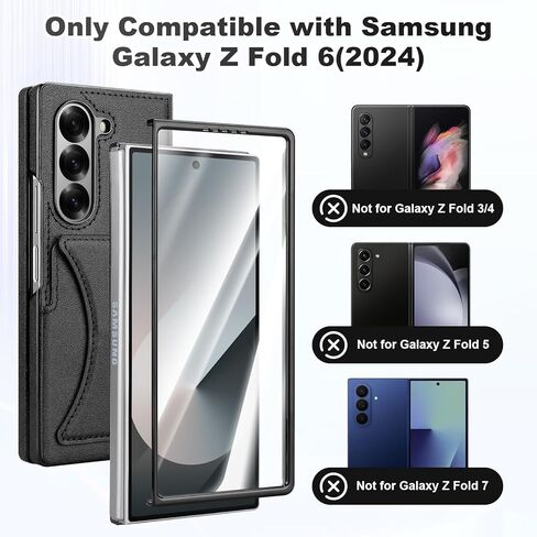 حافظة Vofolen لهاتف Samsung Galaxy Z Fold 6 مع حامل بطاقة وواقي شاشة مدمج من جلد البولي يوريثان لكامل الجسم وغطاء واقٍ شديد التحمل مضاد للصدمات ومسند لهاتف Z Fold 6 للرجال والنساء-أسود in Kuwait