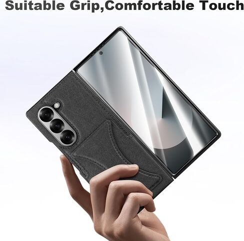 حافظة Vofolen لهاتف Samsung Galaxy Z Fold 6 مع حامل بطاقة وواقي شاشة مدمج من جلد البولي يوريثان لكامل الجسم وغطاء واقٍ شديد التحمل مضاد للصدمات ومسند لهاتف Z Fold 6 للرجال والنساء-أسود in Kuwait
