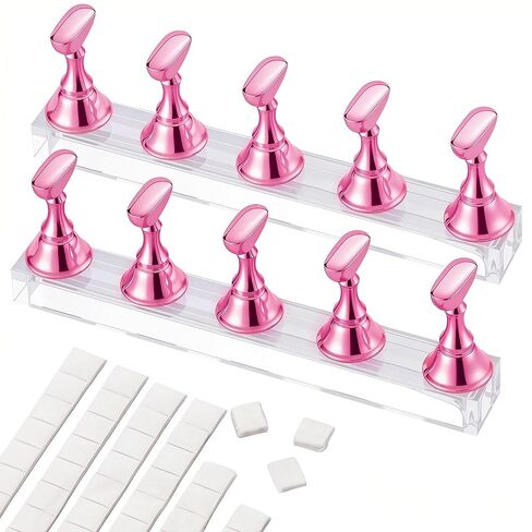 Nail Stand Acrylic Nail Art Display Stand Magnetic Nail Tips Practice Holder 54 Pcs Reusable Adhesive Putty for DIY Painting Nails Stand kit (Black) in Kuwait