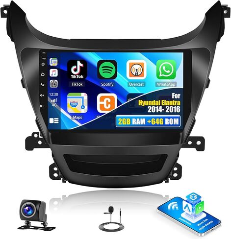 SIXTOP 2G+64G Android Car Stereo for Hyundai Elantra 2014-2016 Wireless CarPlay Android Auto, 9 inch Touchscreen GPS Navigation,Bluetooth Radio, 28UI WiFi FM/RDS, SWC, EQ AHD Rear Camera in Kuwait