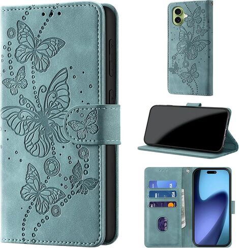 حافظة محفظة لهاتف iPhone 17، [حجب RFID] حامل 3 بطاقات [هيكل TPU مقاوم للصدمات]، غطاء قلاب واقٍ من جلد البولي يوريثان بإغلاق مغناطيسي 6.3 بوصة، تركواز in Kuwait