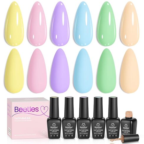 Beetles Gel Nail Polish,6 Colors Pearl Gel Nail Polish Shimmer Mermaid Gel Polish White Pink Blue Glitter Nail Polish Shell Swirl Thread Effect Soak Off UV LED Gel for Salon Home DIY Manicure in Saudi Arabia