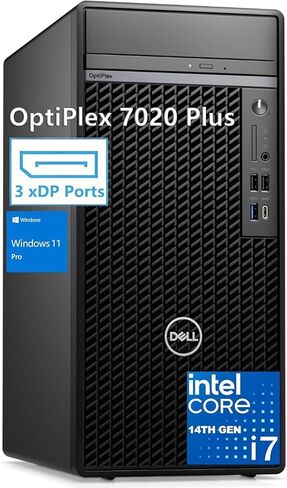 كمبيوتر سطح المكتب Dell OptiPlex 7020 Plus 7000 Tower Business، الجيل الرابع عشر Intel 20-Core i7-14700 حتى 5.4 جيجا هرتز، ذاكرة الوصول العشوائي DDR5 سعة 64 جيجابايت، 4 تيرابايت PCIe SSD، DVDRW، WiFi، RJ-45، 3 منافذ عرض، Windows 11 Pro in Kuwait