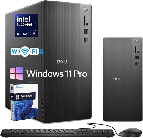 كمبيوتر Dell Slim Desktop ECT1250 AI PC، Intel 10 Core Ultra 5 225، ذاكرة الوصول العشوائي DDR5 سعة 32 جيجابايت، 1 تيرابايت PCIe SSD، Windows 11 Pro، يدعم شاشات متعددة، لوحة مفاتيح وماوس سلكية، Wi-Fi 6، HDMI، ملحقات in Kuwait