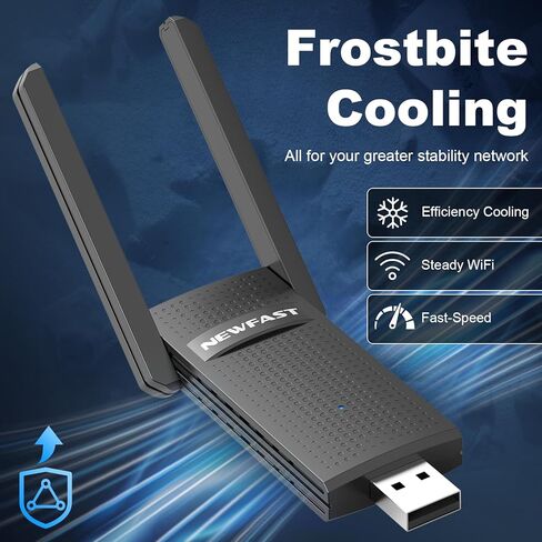 NEWFAST AC1300 USB WiFi محول للكمبيوتر المكتبي U327، 2.4G/5G ثنائي النطاق محول جهاز إرسال واستقبال الشبكة اللاسلكية مع هوائيات مزدوجة، محول WiFi لاسلكي دونجل متوافق مع Windows 8/8.1/10/11 in Kuwait