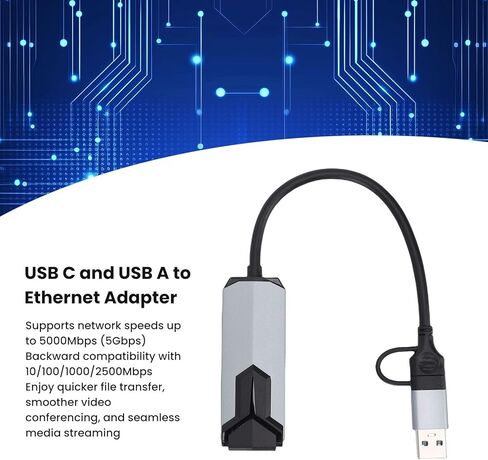 محول Yunseity USB C وUSB A إلى Ethernet، محول شبكة عالي السرعة من النوع C إلى RJ45 بسرعة 5 جيجابت في الثانية مع غلاف من سبائك الألومنيوم، للكمبيوتر المحمول اللوحي لنظام التشغيل Win 10 11 لنظام التشغيل OS X 10.6 in Kuwait