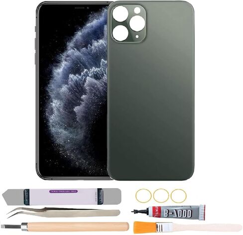 غطاء زجاجي خلفي بديل متوافق مع هاتف iPhone 11 Pro Max 6.7 بوصة مع مجموعة أدوات الإصلاح (أخضر) in Kuwait