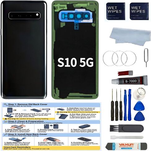 Galaxy S10-5G Back Glass Replacement for Samsung Galaxy S10-5G 6.7-Inches Back Cover with Lens Frame Pre-Installed Tape +Tools (Silvery) in Kuwait