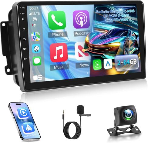 Car Radio for Mercedes C W203 CLK W209 G W463 Viano Vito W639 1998-2006, [2+64] 9 inch Android Touchscreen Stereo with Carplay/Android Auto, GPS, WiFi, Bluetooth, SWC, FM/RDS in Kuwait