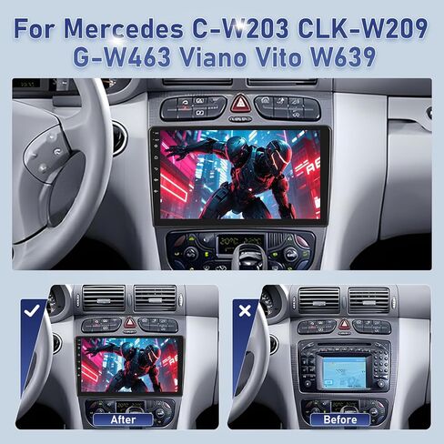 Car Radio for Mercedes C W203 CLK W209 G W463 Viano Vito W639 1998-2006, [2+64] 9 inch Android Touchscreen Stereo with Carplay/Android Auto, GPS, WiFi, Bluetooth, SWC, FM/RDS in Kuwait
