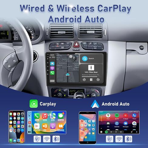 Car Radio for Mercedes C W203 CLK W209 G W463 Viano Vito W639 1998-2006, [2+64] 9 inch Android Touchscreen Stereo with Carplay/Android Auto, GPS, WiFi, Bluetooth, SWC, FM/RDS in Kuwait