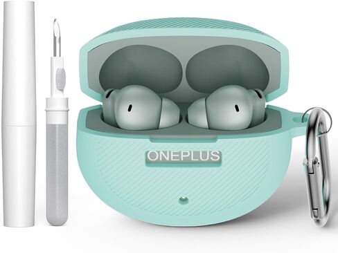 حافظة لهاتف OnePlus Buds 4 مع حلقة تسلق وقلم تنظيف، غطاء واقٍ من السيليكون الناعم مقاوم للصدمات ومضاد للخدش للسفر المحمول، متوافق فقط مع OnePlus Buds 4 (أخضر زيتوني) in Kuwait