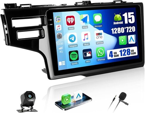 [4+128GB] Android 15 Car Radio Stereo for Honda Fit 2014-2018 with Wireless CarPlay Android Auto,9" Screen Car Radio with Bluetooth GPS WiFi FM/RDS DSP EQ SWC Backup Camera in Kuwait