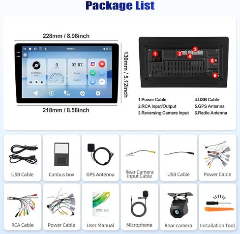 [4+128GB] Android 15 Car Radio Stereo for Honda Fit 2014-2018 with Wireless CarPlay Android Auto,9" Screen Car Radio with Bluetooth GPS WiFi FM/RDS DSP EQ SWC Backup Camera in Kuwait