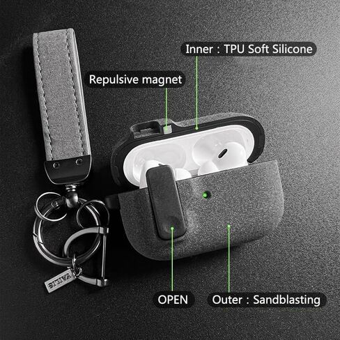 for AirPods Pro 3 Case, with Safety Lock, Auto-Eject Lid, Phone Stand, Matte, Shockproof, Strap, Ring, Carabiner, Wireless Charging, Anti-Loss (Matte Gray) in Kuwait