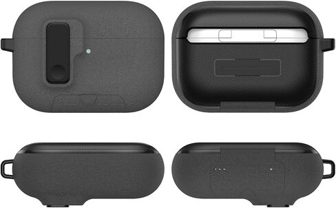 for AirPods Pro 3 Case, with Safety Lock, Auto-Eject Lid, Phone Stand, Matte, Shockproof, Strap, Ring, Carabiner, Wireless Charging, Anti-Loss (Matte Gray) in Kuwait