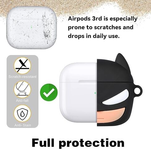 Toyuma for AirPods 3 Case Cute Kawaii Cartoon - Funny 3D Soft Silicone Case Cover with Keychain for Women Girls Teens Character Fun Fashion Design Protective Case for Airpods 3rd, Black in Kuwait