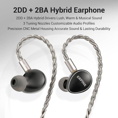 شاشات Quatio Hi-Fi 2DD+2BA Hybrid Driver داخل الأذن، سماعات IEM عالية الأداء مع 3 أزواج فوهات ضبط قابلة للتبديل، كابل مطلي بالفضة 392-Core مع مقابس معيارية 3.5 مم و4.4 مم in Kuwait