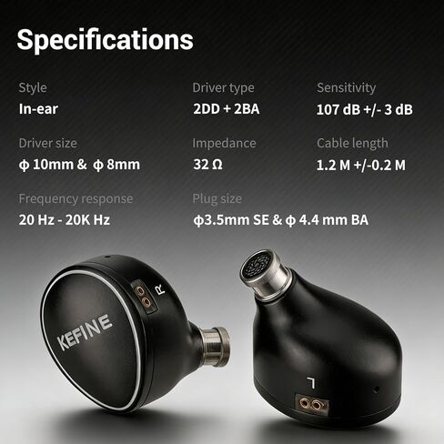 شاشات Quatio Hi-Fi 2DD+2BA Hybrid Driver داخل الأذن، سماعات IEM عالية الأداء مع 3 أزواج فوهات ضبط قابلة للتبديل، كابل مطلي بالفضة 392-Core مع مقابس معيارية 3.5 مم و4.4 مم in Kuwait