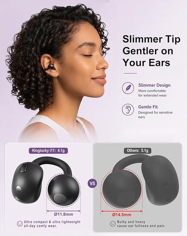 Kinglucky Clip On Earbuds, Slim & Comfort Open Ear Headphones for Sports Running Workout, 4.1g Ultra Light Comfort Fit for Small Ears, ENC Clear Calls, IPX6 Waterproof, Bluetooth 6.0, 50H Playtime in Saudi Arabia