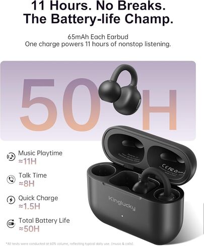 Kinglucky Clip On Earbuds, Slim & Comfort Open Ear Headphones for Sports Running Workout, 4.1g Ultra Light Comfort Fit for Small Ears, ENC Clear Calls, IPX6 Waterproof, Bluetooth 6.0, 50H Playtime in Saudi Arabia