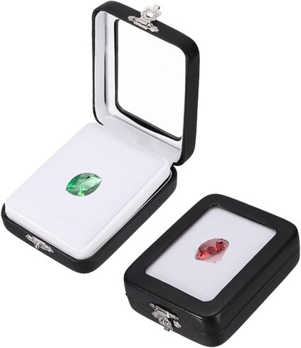 MECCANIXITY 2Pcs Gemstone Display Box, 2.6x3.4x1inch PU Leather Small Diamond Cases Square Jewelry Boxes Container with Sponge Cushions Clear Lids for Gems Coins Ring Crystal, Black in Kuwait
