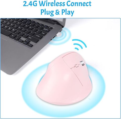 ماوس مريح، ماوس لاسلكي عمودي، ماوس بصري لاسلكي 2.4 جيجا هرتز مع جهاز استقبال USB، 6 أزرار دقة 1600 لأجهزة الكمبيوتر المحمول، الكمبيوتر الشخصي، الكمبيوتر، ماك، ويندوز، سطح المكتب، اليد اليمنى للكمبيوتر المحمول (وردي) in Kuwait