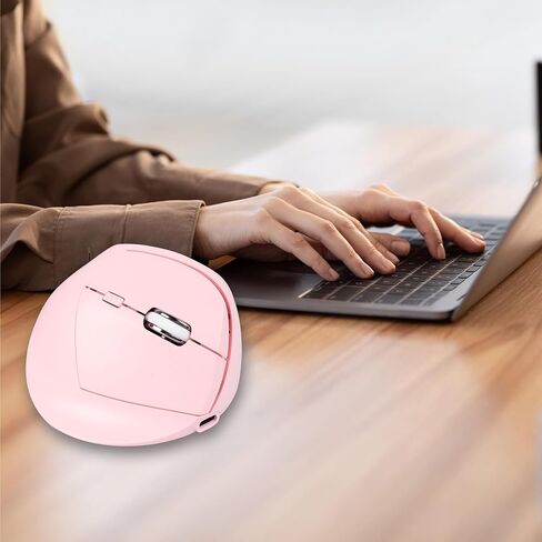 ماوس مريح، ماوس لاسلكي عمودي، ماوس بصري لاسلكي 2.4 جيجا هرتز مع جهاز استقبال USB، 6 أزرار دقة 1600 لأجهزة الكمبيوتر المحمول، الكمبيوتر الشخصي، الكمبيوتر، ماك، ويندوز، سطح المكتب، اليد اليمنى للكمبيوتر المحمول (وردي) in Kuwait