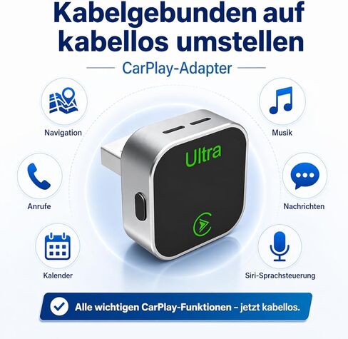محول CarPlay اللاسلكي لأجهزة iPhone وAndroid، تحويل CarPlay سلكي إلى لاسلكي، دعم Apple CarPlay وAndroid التلقائي، توصيل وتشغيل دونجل USB/USB-C، اتصال تلقائي سريع، بدون تأخير in Kuwait