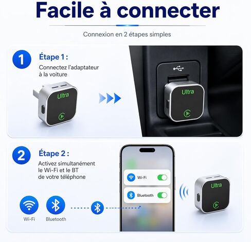 محول CarPlay اللاسلكي لأجهزة iPhone وAndroid، تحويل CarPlay سلكي إلى لاسلكي، دعم Apple CarPlay وAndroid التلقائي، توصيل وتشغيل دونجل USB/USB-C، اتصال تلقائي سريع، بدون تأخير in Kuwait