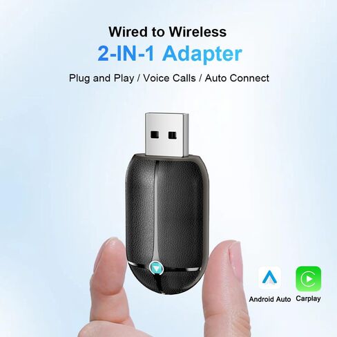 محول CarPlay لاسلكي مزدوج النطاق، 2 في 1 CarPlay & Android Auto Dongle، محول نسيج جلدي سريع الاستقرار، مع محول USB-C/Type-C، لسيارات CarPlay in Kuwait
