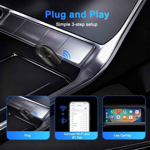 محول CarPlay لاسلكي مزدوج النطاق، 2 في 1 CarPlay & Android Auto Dongle، محول نسيج جلدي سريع الاستقرار، مع محول USB-C/Type-C، لسيارات CarPlay in Kuwait
