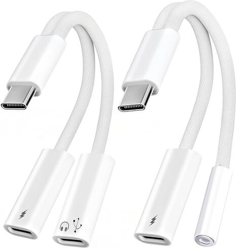 حزمة شحن وفاصل USBc 2 في 1 [مقسم USB-c ومقبس USB C إلى 3.5 مم وشاحن]، شحن سريع PD 60 وات وصوت هاي فاي، لهاتف iPhone 15 16 17/iPad Pro/Galaxy/Pixel in Kuwait