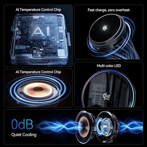 25W Certified for MagSafe Car Mount Charger with LED Light, Wireless Car Charger with TEC & Cooling Fan, 360°Rotation Strong Magnetic Phone Holder for Car with 45W Adapter for iPhone 17 Promax in Kuwait