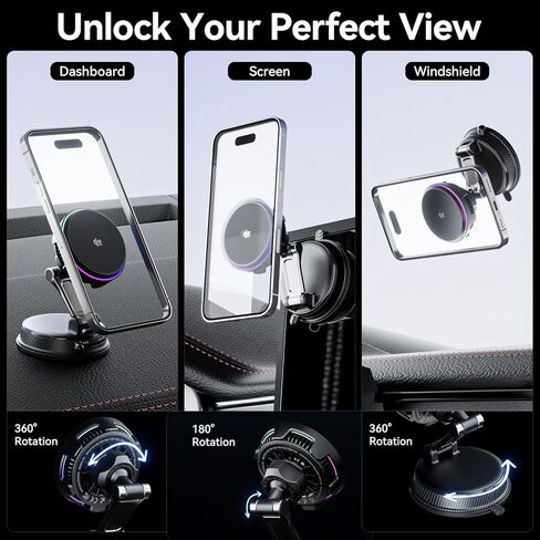 25W Certified for MagSafe Car Mount Charger with LED Light, Wireless Car Charger with TEC & Cooling Fan, 360°Rotation Strong Magnetic Phone Holder for Car with 45W Adapter for iPhone 17 Promax in Kuwait