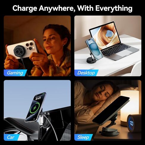 25W Certified for MagSafe Car Mount Charger with LED Light, Wireless Car Charger with TEC & Cooling Fan, 360°Rotation Strong Magnetic Phone Holder for Car with 45W Adapter for iPhone 17 Promax in Kuwait