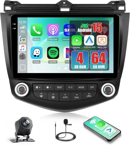 4+64GB Android 15 Car Radio for Honda Accord 2003-2007 Wireless Carplay Android Auto, 9" 1280 * 720P in-Cell Touch Screen Car Stereo WiFi Bluetooth GPS FM/RDS EQ Backup Camera MIC in Kuwait