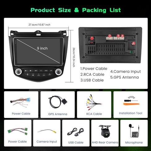 4+64GB Android 15 Car Radio for Honda Accord 2003-2007 Wireless Carplay Android Auto, 9" 1280 * 720P in-Cell Touch Screen Car Stereo WiFi Bluetooth GPS FM/RDS EQ Backup Camera MIC in Kuwait
