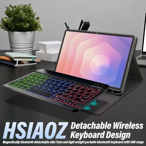 حافظة لوحة مفاتيح بإضاءة خلفية لجهاز Samsung Galaxy Tab S11 مقاس 11 بوصة 2025 (SM-X736B/ SM-X730) مع واقي شاشة وماوس، لوحة مفاتيح لاسلكية قابلة للفصل بإضاءة خلفية قوس قزح مع حافظة فوليو من جلد البولي يوريثان in Kuwait