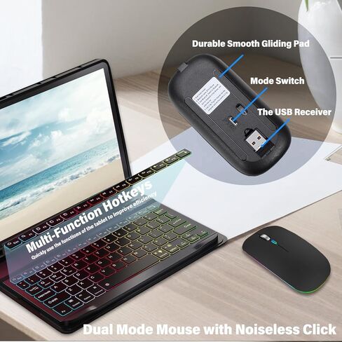 حافظة لوحة مفاتيح بإضاءة خلفية لجهاز Samsung Galaxy Tab S11 مقاس 11 بوصة 2025 (SM-X736B/ SM-X730) مع واقي شاشة وماوس، لوحة مفاتيح لاسلكية قابلة للفصل بإضاءة خلفية قوس قزح مع حافظة فوليو من جلد البولي يوريثان in Kuwait