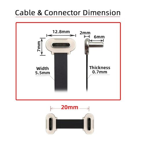 مزدوج الزاوية بنفس الاتجاه، كابل بيانات USB2.0 مسطح نحيف للغاية USB-C من النوع C إلى USB-C بزاوية 90 درجة، كابل بيانات USB2.0 شحن سريع 65 وات متوافق مع الكمبيوتر المحمول والهاتف اللوحي (20 مم) in Kuwait