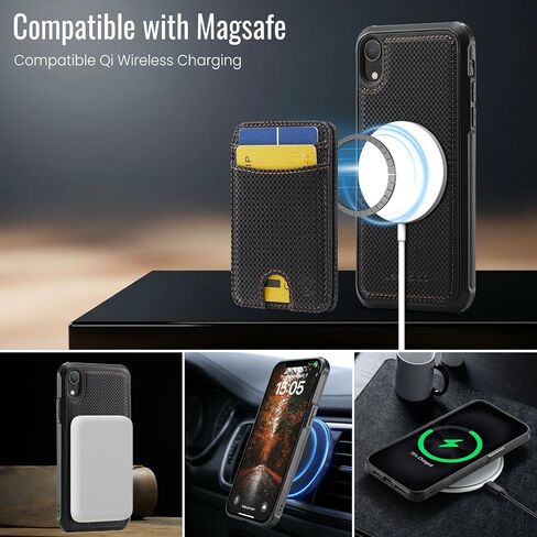 حافظة محفظة لهاتف iPhone XR، متوافقة مع MagSafe وRFID Blocking 2 في 1، حافظة جلدية PU قابلة للإزالة مقاومة للصدمات، حافظة محفظة ثنائية الطي لهاتف iPhone XR 6.1 بوصة - ألياف سوداء in Kuwait