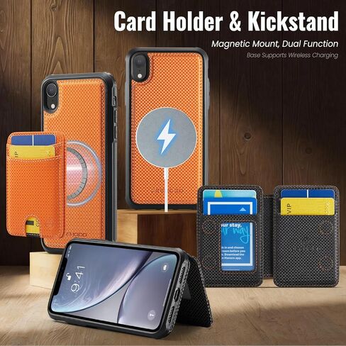 حافظة محفظة لهاتف iPhone XR، متوافقة مع MagSafe وRFID Blocking 2 في 1، حافظة جلدية PU قابلة للإزالة مقاومة للصدمات، حافظة محفظة ثنائية الطي لهاتف iPhone XR 6.1 بوصة - ألياف سوداء in Kuwait