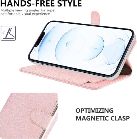 جراب جلدي من CoverON مصمم لهاتف Apple iPhone 13 Pro Max، غطاء هاتف بحامل قابل للطي بخاصية RFID - ذهبي وردي in Kuwait