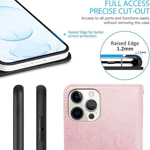 جراب جلدي من CoverON مصمم لهاتف Apple iPhone 13 Pro Max، غطاء هاتف بحامل قابل للطي بخاصية RFID - ذهبي وردي in Kuwait