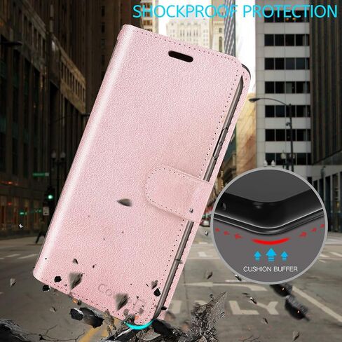 جراب جلدي من CoverON مصمم لهاتف Apple iPhone 13 Pro Max، غطاء هاتف بحامل قابل للطي بخاصية RFID - ذهبي وردي in Kuwait