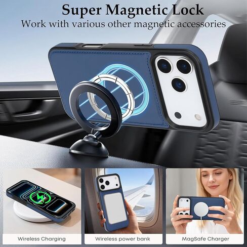 جراب محفظة GUERNICA متوافق مع Magsafe لهاتف iPhone 17 Pro Max، حامل بطاقة مغناطيسية، 2 في 1 قابل للفصل ومضاد للصدمات للنساء والرجال لهاتف Apple 17 Pro Max، أزرق in Kuwait