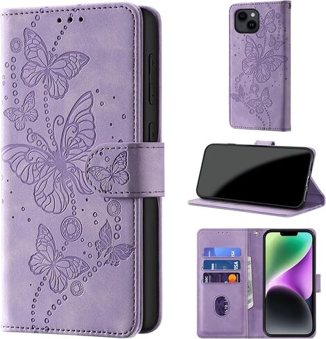 حافظة محفظة لهاتف iPhone 15 Plus، [حجب RFID] حامل 3 بطاقات [هيكل TPU مقاوم للصدمات]، غطاء قلاب واقٍ من جلد البولي يوريثان بإغلاق مغناطيسي مقاس 6.7 بوصة، أرجواني in Kuwait